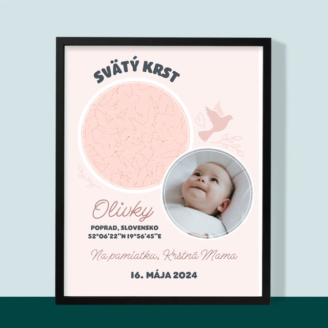 Mapa Hviezd: Krst - Zarámováná Tlač 30X40 (Vertikálne)