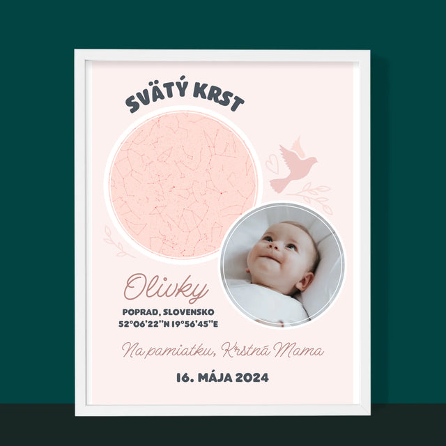 Mapa Hviezd: Krst - Zarámováná Tlač 30X40 (Vertikálne)