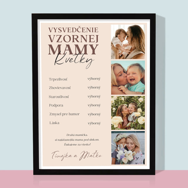 Fotokoláž: Vysvedčenie Vzornej Mamy - Zarámováná Tlač 30X40 (Vertikálne)