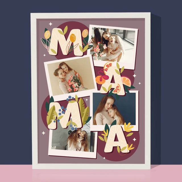 Fotokoláž: Písmená Mama - Zarámováná Tlač 30X40 (Vertikálne)