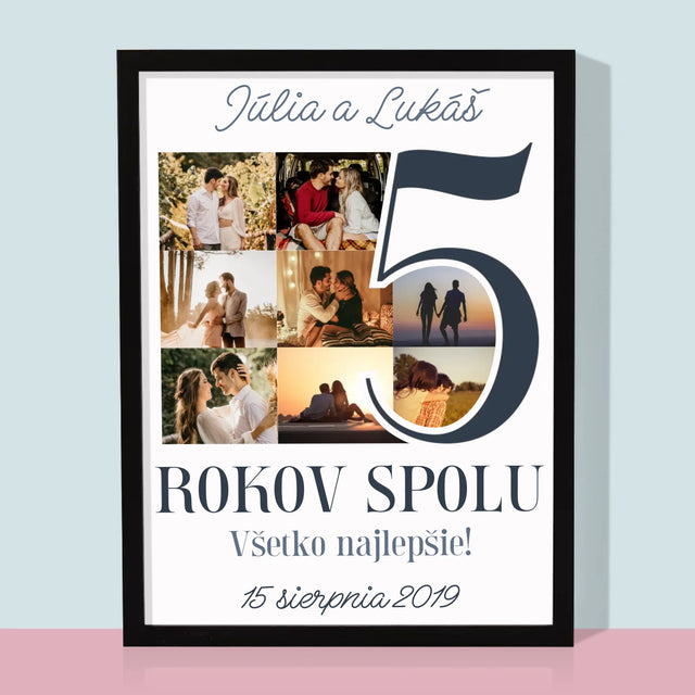 Fotokoláž: 5 Rokov Spolu - Zarámováná Tlač 30X40 (Vertikálne)