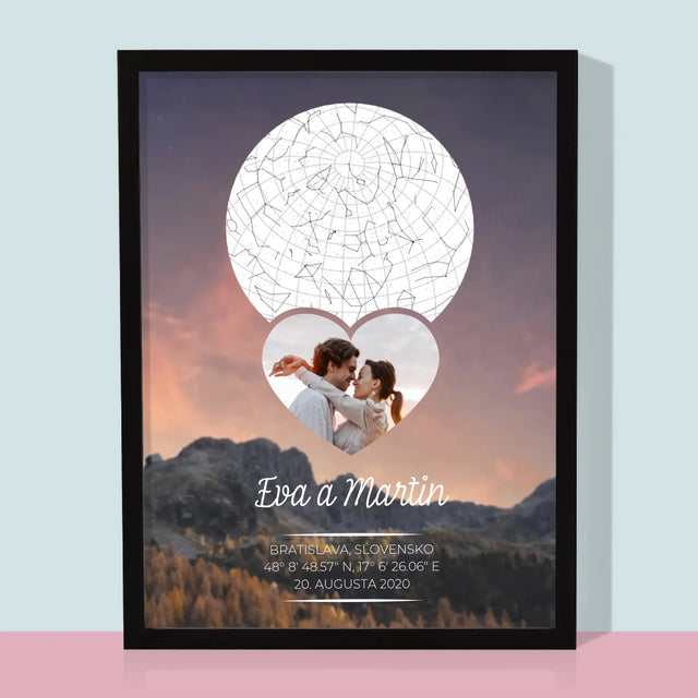 Mapa Hviezd: Zaľúbený Pár V Horách - Zarámováná Tlač 30X40 (Vertikálne)