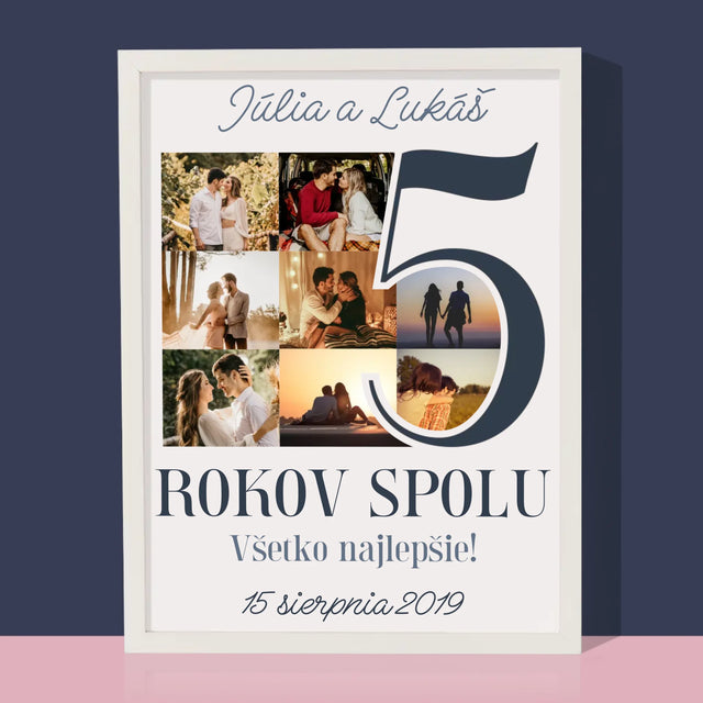 Fotokoláž: 5 Rokov Spolu - Zarámováná Tlač 30X40 (Vertikálne)