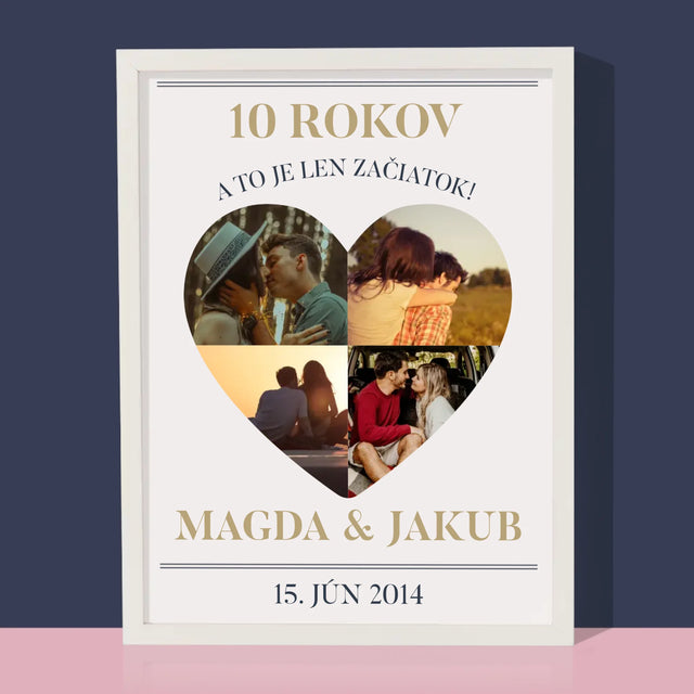 Tvar Z Fotografií: Výročie Srdce - Zarámováná Tlač 30X40 (Vertikálne)