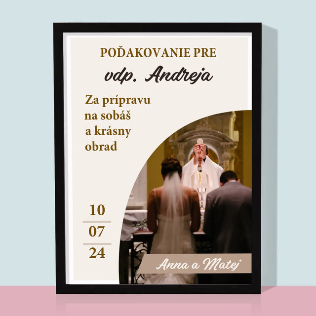Fotografia A Podpis: Poďakovanie Pre Kňaza Svadba - Zarámováná Tlač 30X40 (Vertikálne)