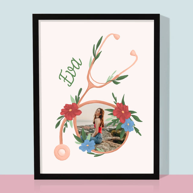 Fotografia A Podpis: Stetoskop Kvety - Zarámováná Tlač 30X40 (Vertikálne)