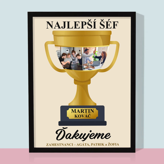Fotokoláž: Pohár Pre Najlepšieho Šéfa - Zarámováná Tlač 30X40 (Vertikálne)