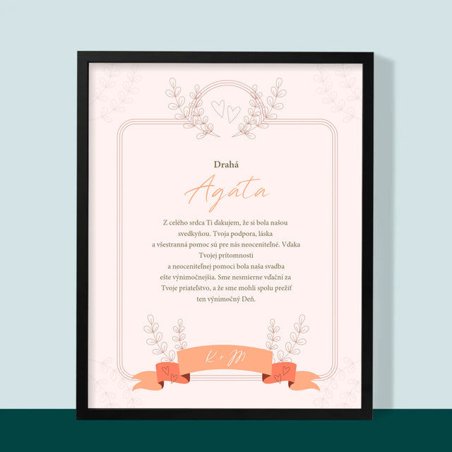 Meno A Podpis: Poďakovanie Pre Svedkyňu - Zarámováná Tlač 30X40 (Vertikálne)