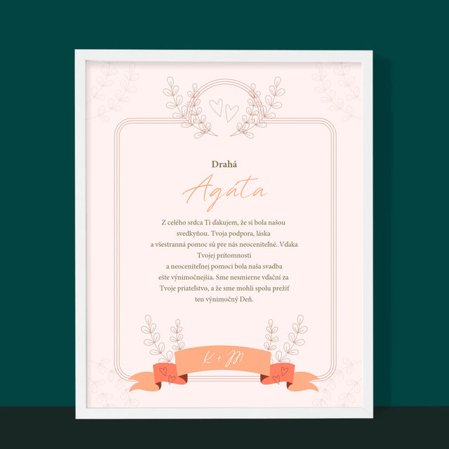 Meno A Podpis: Poďakovanie Pre Svedkyňu - Zarámováná Tlač 30X40 (Vertikálne)