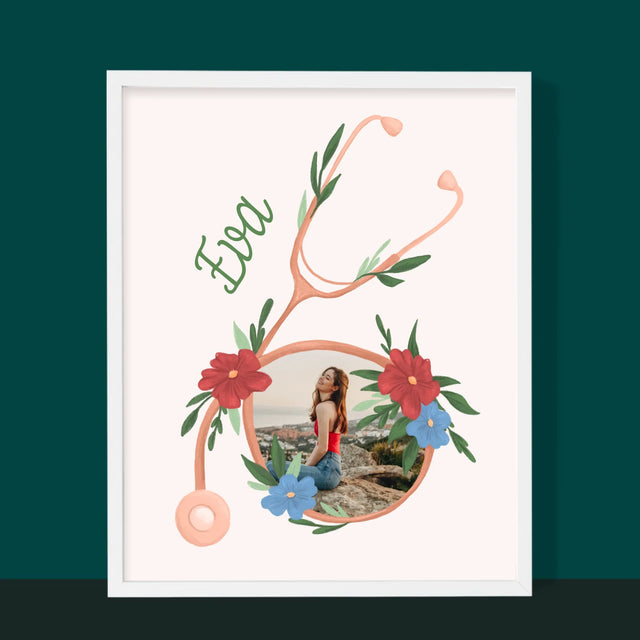 Fotografia A Podpis: Stetoskop Kvety - Zarámováná Tlač 30X40 (Vertikálne)