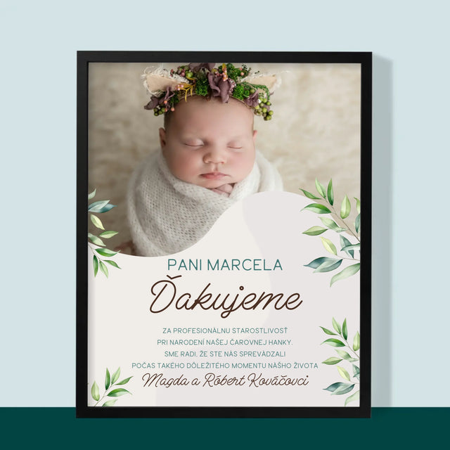Fotografia A Podpis: Poďakovanie Pre Pôrodnú Asistentku - Zarámováná Tlač 30X40 (Vertikálne)