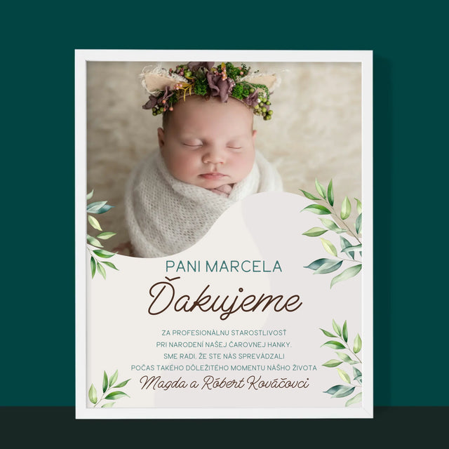Fotografia A Podpis: Poďakovanie Pre Pôrodnú Asistentku - Zarámováná Tlač 30X40 (Vertikálne)