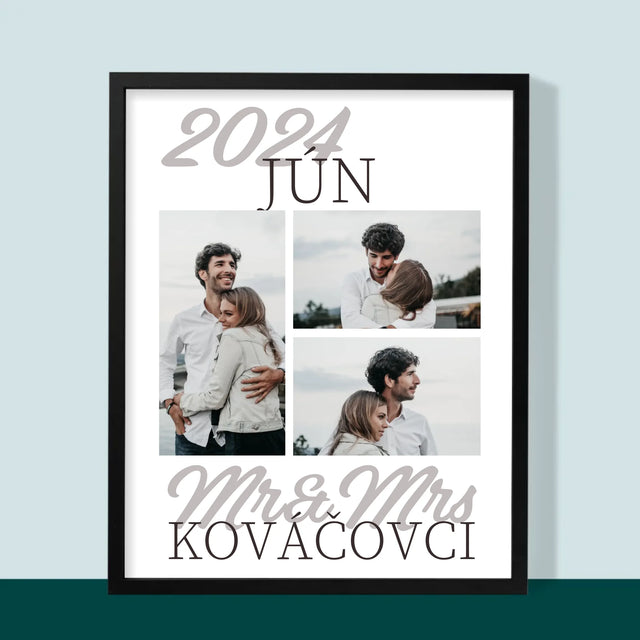 Fotokoláž: Mr&Mrs Dátum - Zarámováná Tlač 30X40 (Vertikálne)