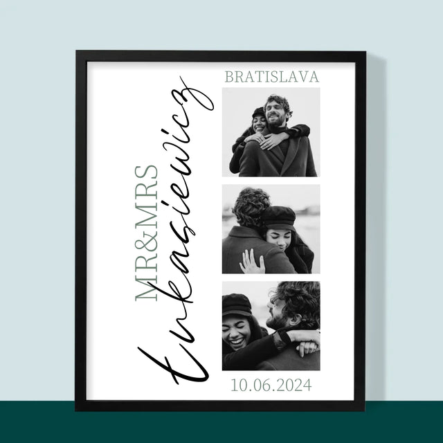 Fotokoláž: Mr&Mrs Svadobné - Zarámováná Tlač 30X40 (Vertikálne)