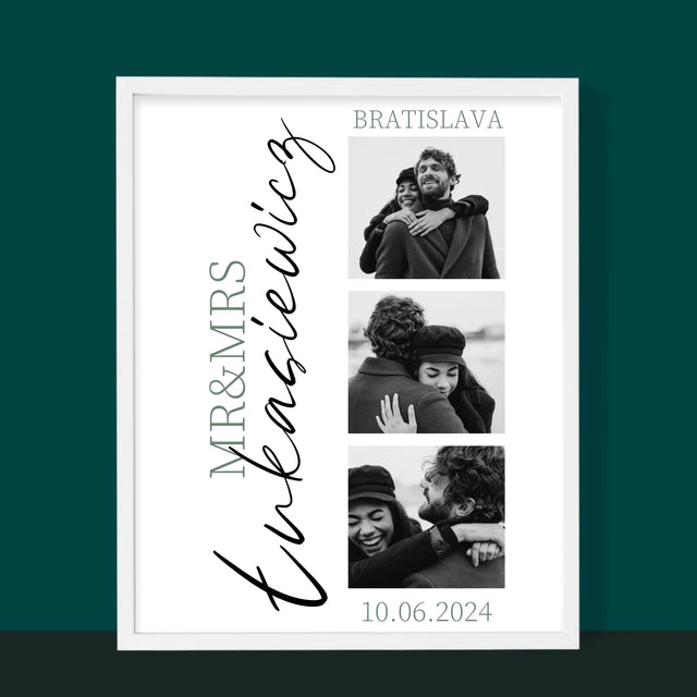 Fotokoláž: Mr&Mrs Svadobné - Zarámováná Tlač 30X40 (Vertikálne)