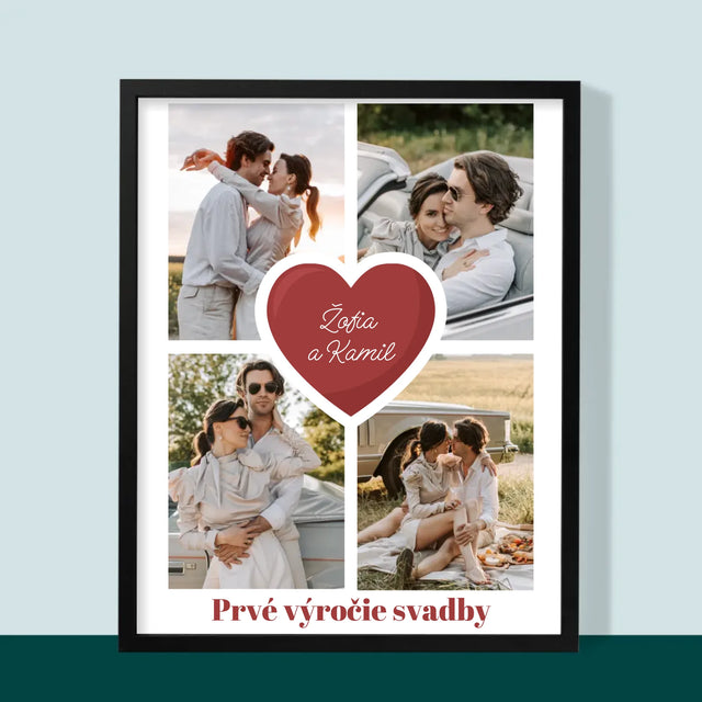 Fotokoláž: Prvé Výročie Srdce - Zarámováná Tlač 30X40 (Vertikálne)