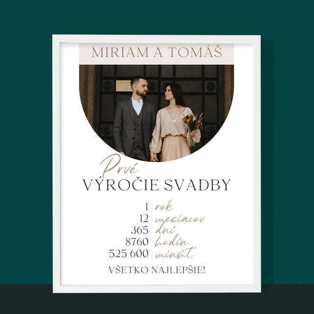 Fotografia A Podpis: Prvé Výročie Svadby - Zarámováná Tlač 30X40 (Vertikálne)