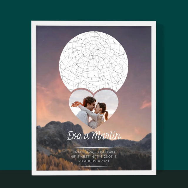 Mapa Hviezd: Zaľúbený Pár V Horách - Zarámováná Tlač 30X40 (Vertikálne)