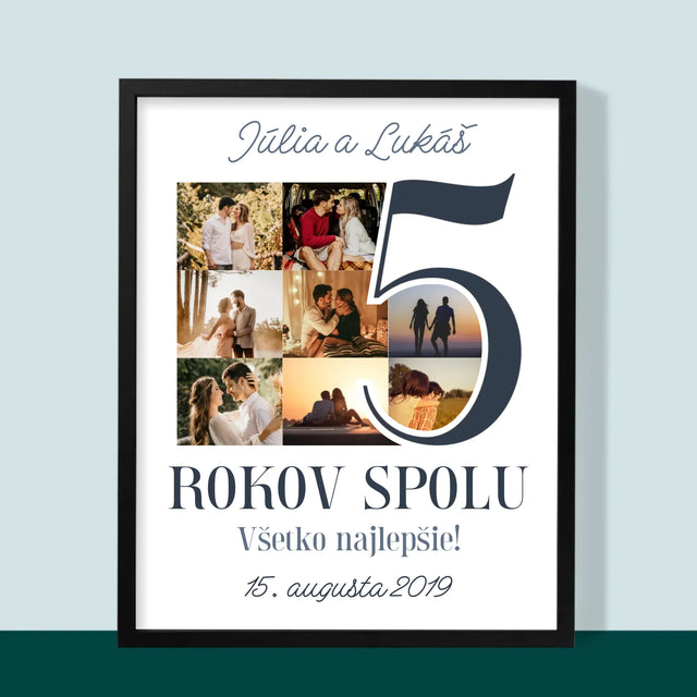 Fotokoláž: 5 Rokov Spolu - Zarámováná Tlač 30X40 (Vertikálne)