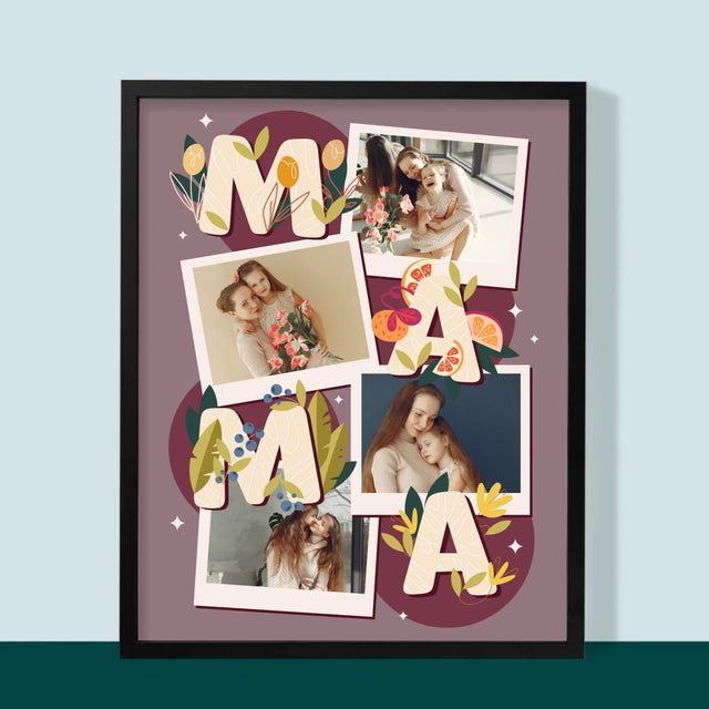 Fotokoláž: Písmená Mama - Zarámováná Tlač 30X40 (Vertikálne)