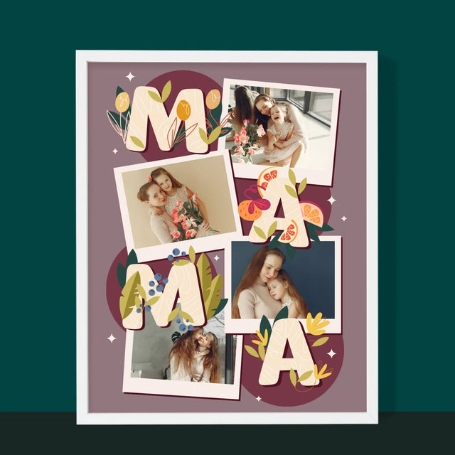 Fotokoláž: Písmená Mama - Zarámováná Tlač 30X40 (Vertikálne)