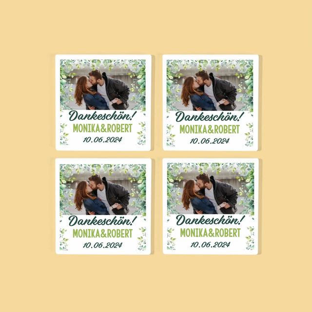 Zdjęcie i Podpis: Podziękowania Ślubne Listki - Podkładki Pod Kubki | DE