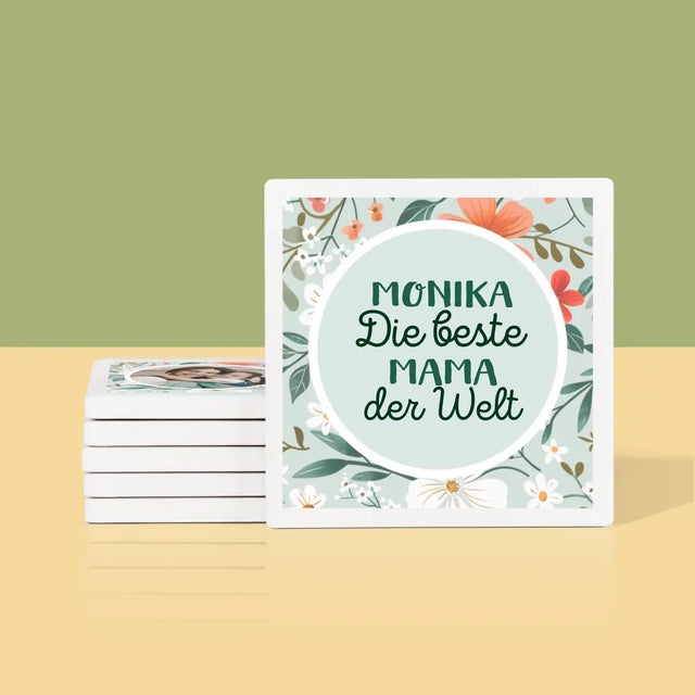 Zdjęcie i Podpis: Najlepsza Mamusia Kwiaty - Podkładki Pod Kubki | DE