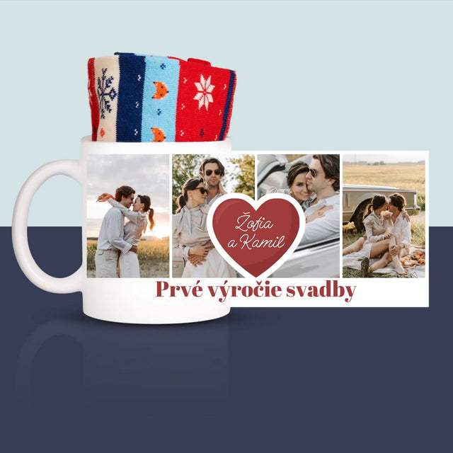 Fotokoláž: Prvé Výročie Srdce - Zimné Ponožky V Hrnčeku