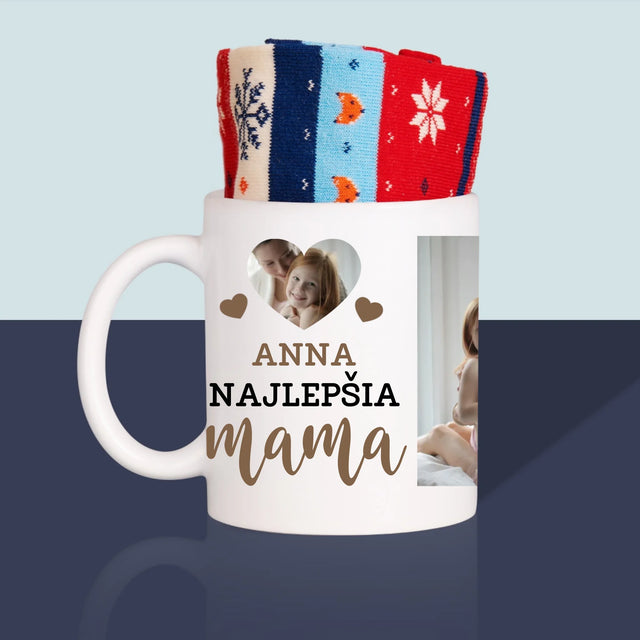 Fotokoláž: Najlepšia Mama Srdce - Zimné Ponožky V Hrnčeku