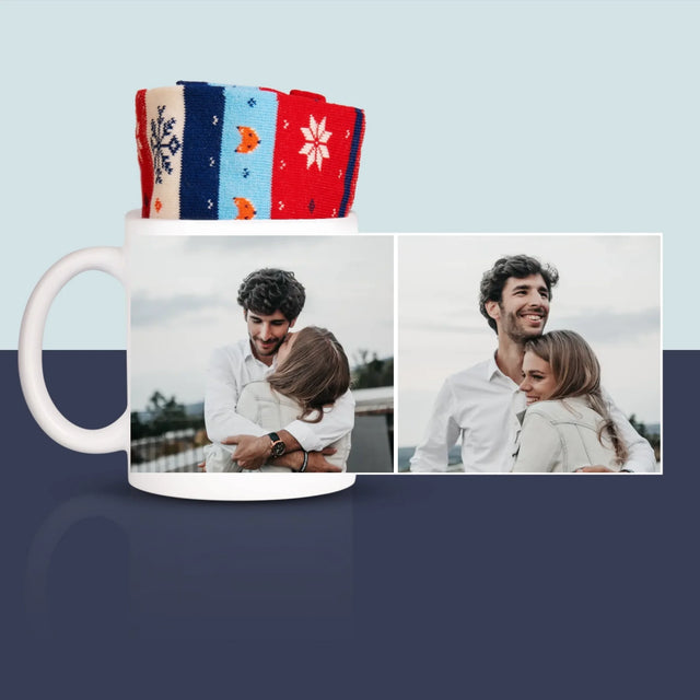 Fotokoláž: 2 Fotografie - Zimné Ponožky V Hrnčeku