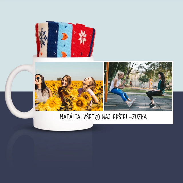 Fotokoláž: 2 Fotografie A Podpis - Zimné Ponožky V Hrnčeku