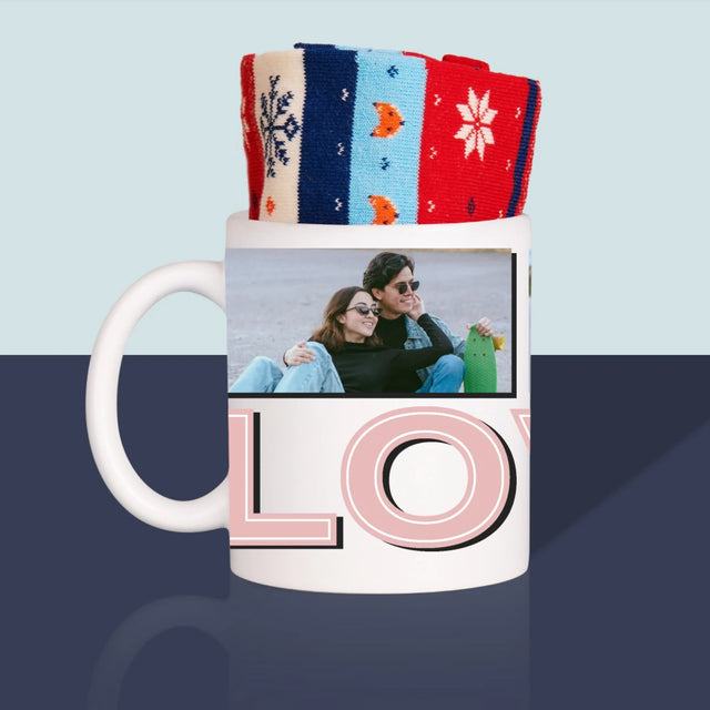 Fotokoláž: S Nápisom Love - Zimné Ponožky V Hrnčeku
