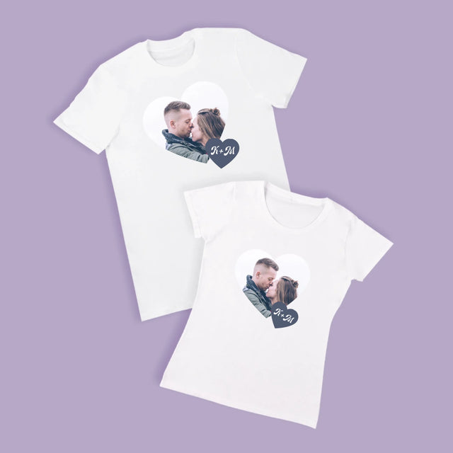 Fotokoláž: Iniciály Srdce - Tričká Pre Pár