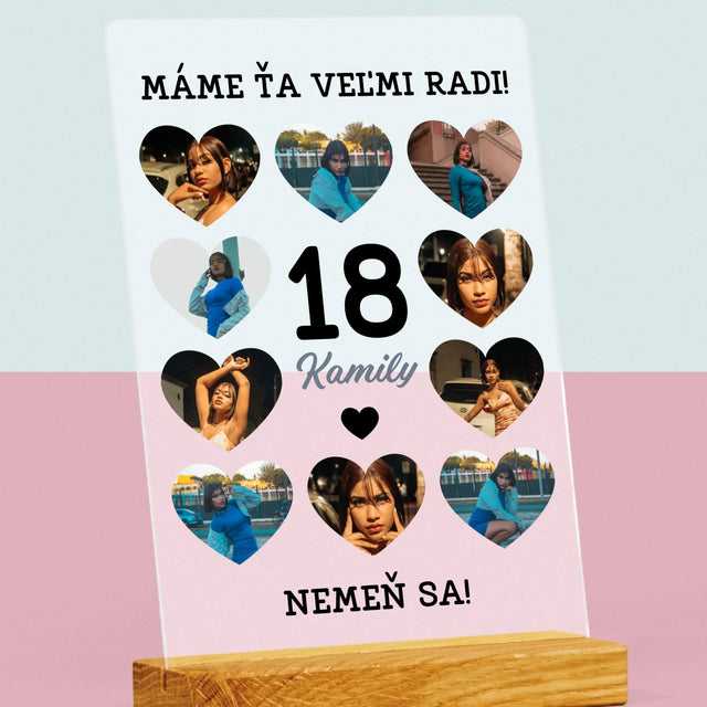 Fotokoláž: 18 Srdcia - Tlač Na Akrylové Sklo 