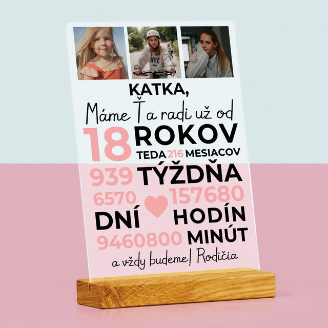 Fotokoláž: Máme Ťa Radi 18 Rokov - Tlač Na Akrylové Sklo 