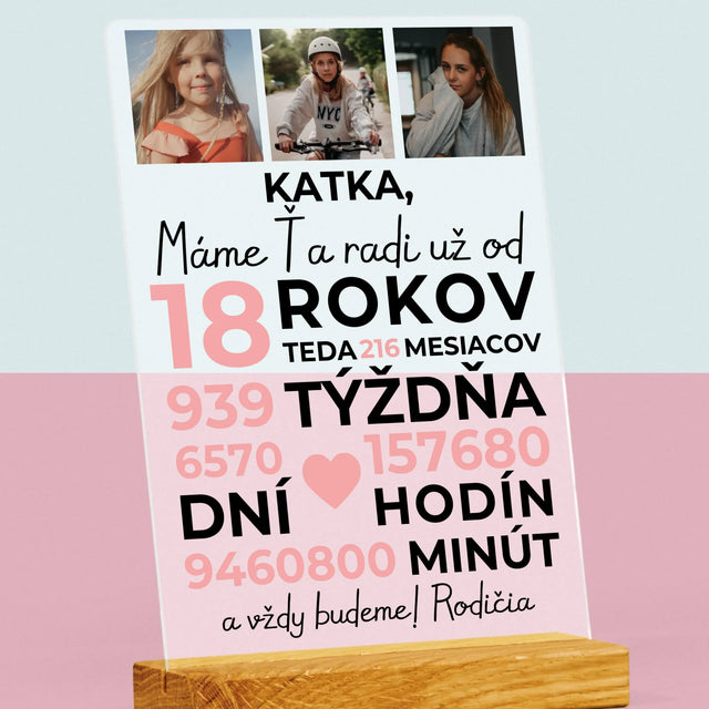 Fotokoláž: Máme Ťa Radi 18 Rokov - Tlač Na Akrylové Sklo 