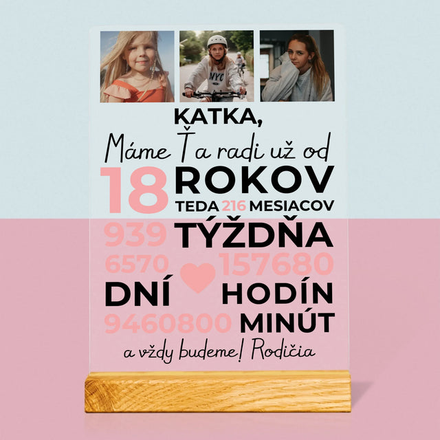 Fotokoláž: Máme Ťa Radi 18 Rokov - Tlač Na Akrylové Sklo 