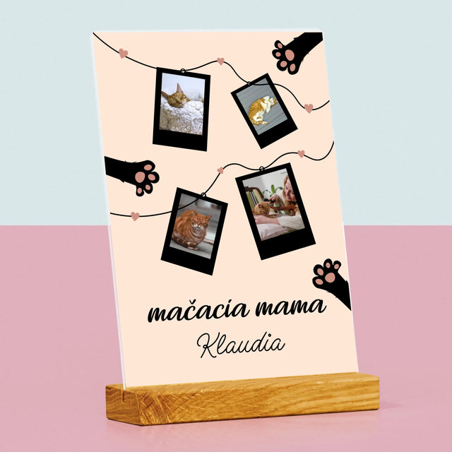 Fotokoláž: Mačacia Mama Polaroidy - Tlač Na Akrylové Sklo 