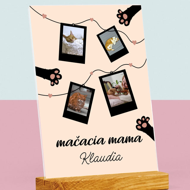 Fotokoláž: Mačacia Mama Polaroidy - Tlač Na Akrylové Sklo 