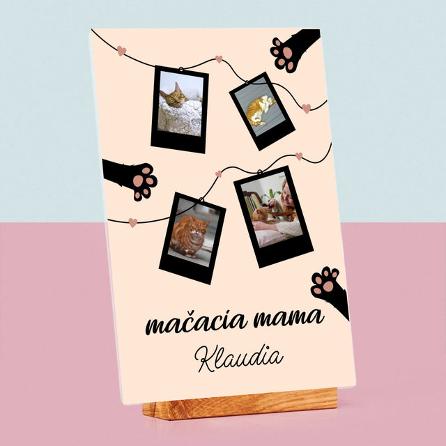 Fotokoláž: Mačacia Mama Polaroidy - Tlač Na Akrylové Sklo 