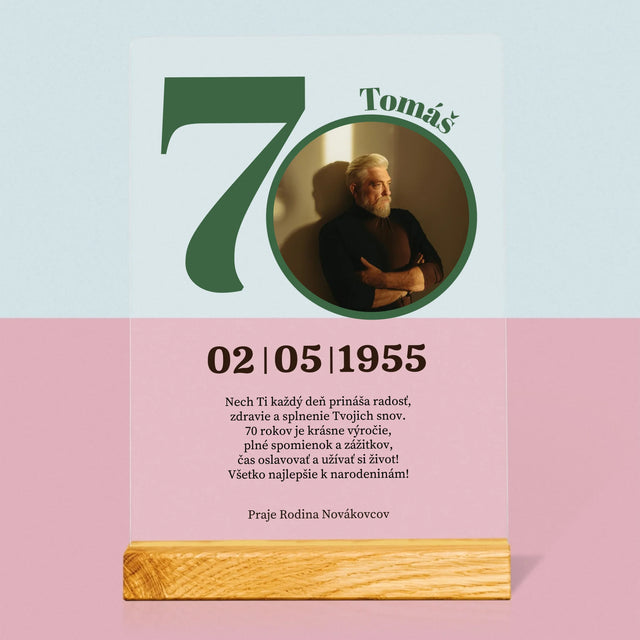 Fotografia A Podpis: 70. Narodeniny Venovanie - Tlač Na Akrylové Sklo 
