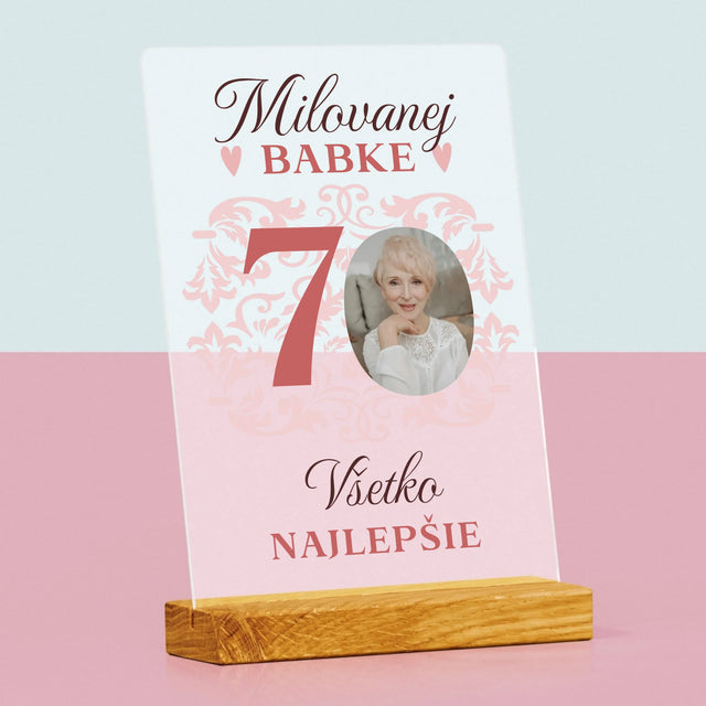 Fotografia A Podpis: Milovanej Babke, Všetko Najlepšie - Tlač Na Akrylové Sklo 