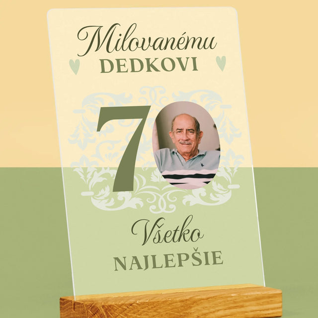 Fotografia A Podpis: Milovanému Dedkovi, Všetko Najlepšie - Tlač Na Akrylové Sklo 