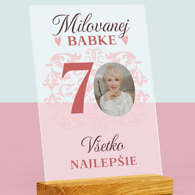 Fotografia A Podpis: Milovanej Babke, Všetko Najlepšie - Tlač Na Akrylové Sklo 
