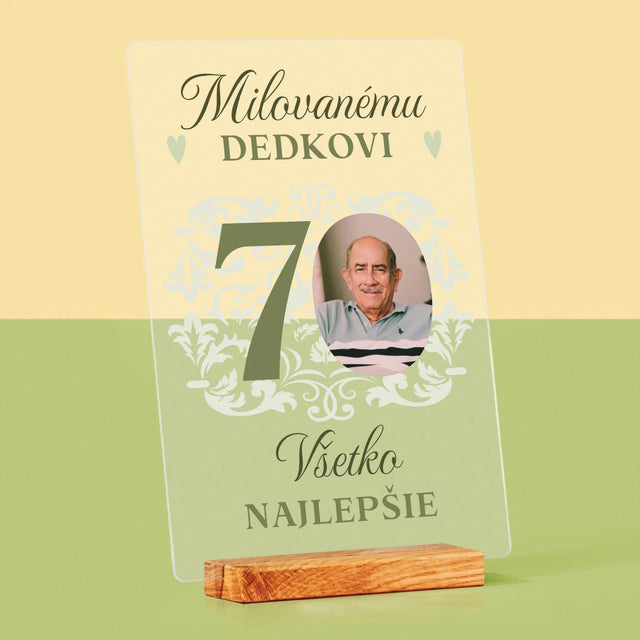 Fotografia A Podpis: Milovanému Dedkovi, Všetko Najlepšie - Tlač Na Akrylové Sklo 