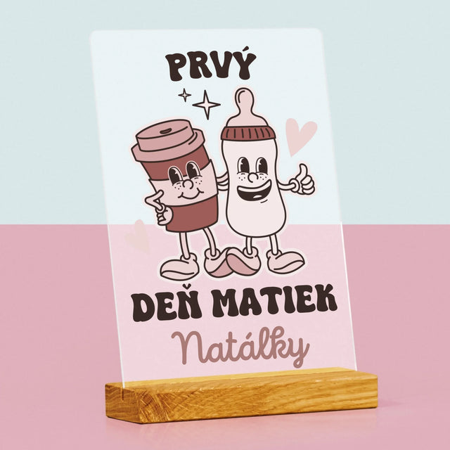 Meno A Podpis: Prvý Deň Matiek Káva Mlieko - Tlač Na Akrylové Sklo 