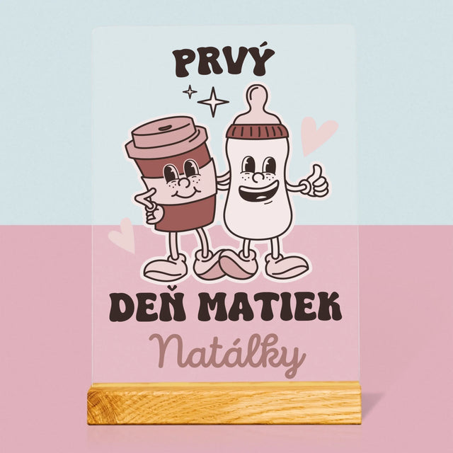 Meno A Podpis: Prvý Deň Matiek Káva Mlieko - Tlač Na Akrylové Sklo 