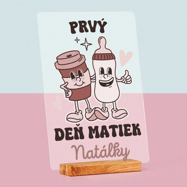 Meno A Podpis: Prvý Deň Matiek Káva Mlieko - Tlač Na Akrylové Sklo 