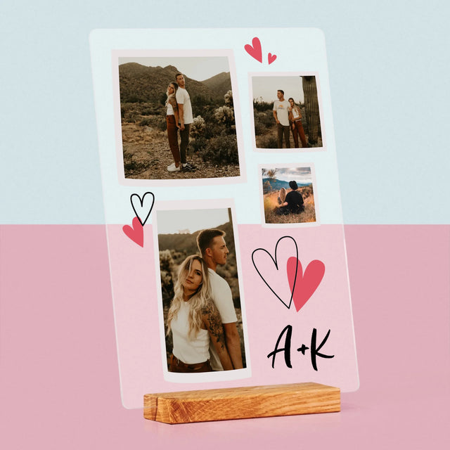 Fotokoláž: Srdiečka Iniciály - Tlač Na Akrylové Sklo 