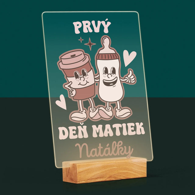 Meno A Podpis: Prvý Deň Matiek Káva Mlieko - Tlač Na Akrylové Sklo 